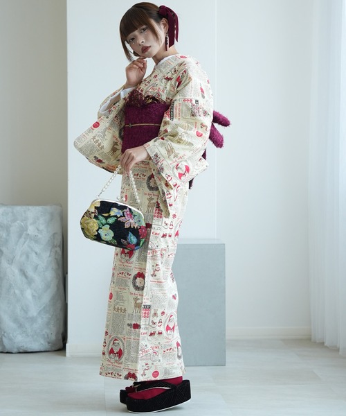 utatane(ウタタネ)の「着物 単衣 ニコアンティーク ホリデーメモリアルプレス クリーム(着物・レディース・ベージュ・FREE)」の3枚目の写真