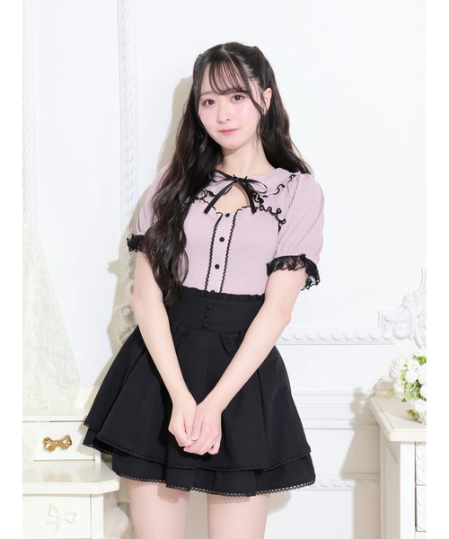 NOEMIE(ノエミー)の「襟付レイヤード風テレコトップス(Tシャツ/カットソー・レディース・オフホワイト/ダークグレー/ピンク・M)」の1枚目の写真