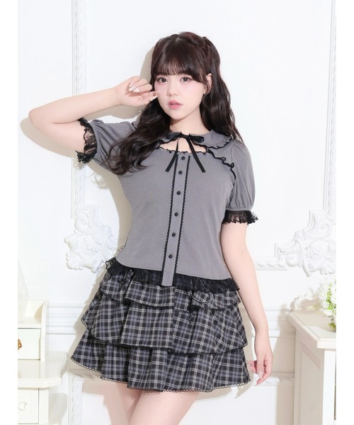 NOEMIE(ノエミー)の「襟付レイヤード風テレコトップス(Tシャツ/カットソー・レディース・オフホワイト/ダークグレー/ピンク・M)」の3枚目の写真