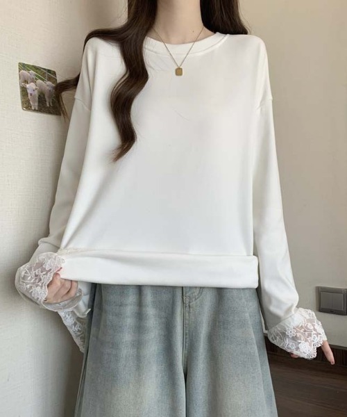 roomy(ルーミー)の「裾カフスレースロンT(Tシャツ/カットソー・レディース・ブラック/オフホワイト・FREE)」の7枚目の写真