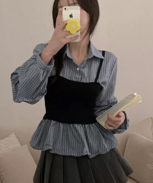 semplice（センプリチェ）の「シャツ【韓国ファッション】（シャツ/ブラウス・レディース・ホワイト/ブルー/ネイビー・F）」の5枚目の写真