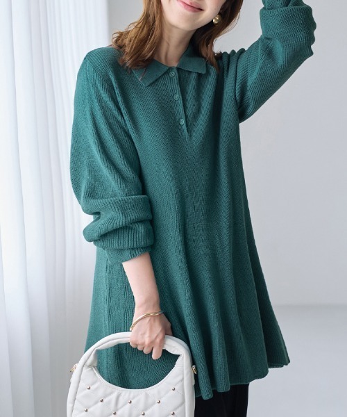 alotta(アロッタ)の「ポロ衿ニットAラインチュニック(チュニック・レディース・ブルーグリーン/グレー/ブラック・M/LL/L)」の14枚目の写真