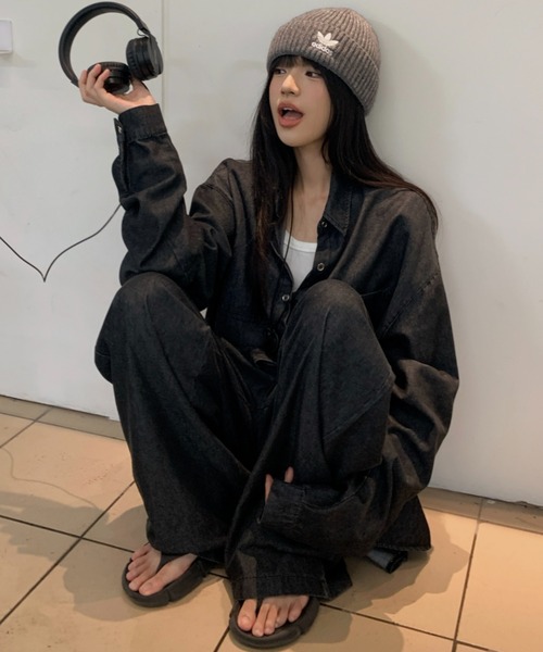 Aelina（エリナ）の「長袖デニムシャツ&ハイウエストデニムパンツセットアップ（セットアップ・レディース・インディゴブルー・FREE）」の9枚目の写真