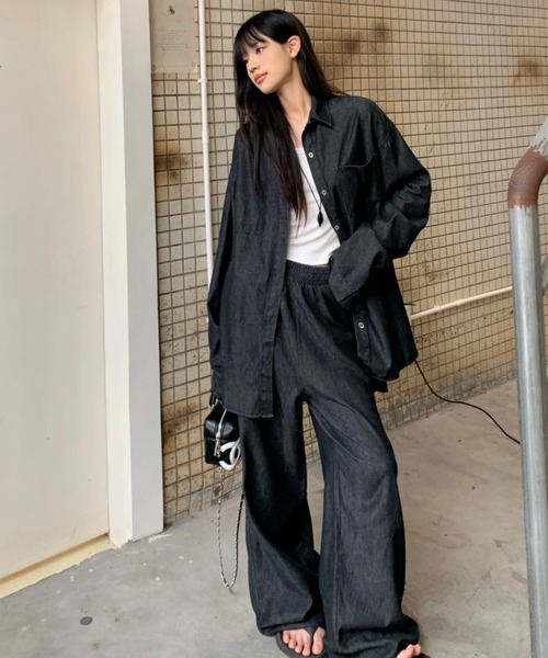 Aelina（エリナ）の「長袖デニムシャツ&ハイウエストデニムパンツセットアップ（セットアップ・レディース・インディゴブルー・FREE）」の17枚目の写真