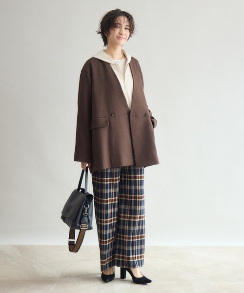 Pillini(ピリーニ)の「カットツイル裏起毛チェックプリーツパンツ(その他パンツ・レディース・ネイビー/ブラウン・MEDIUM)」の11枚目の写真
