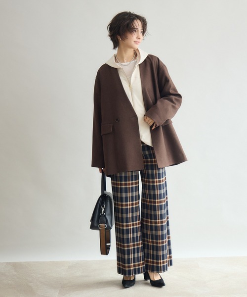 Pillini(ピリーニ)の「カットツイル裏起毛チェックプリーツパンツ(その他パンツ・レディース・ネイビー/ブラウン・MEDIUM)」の13枚目の写真