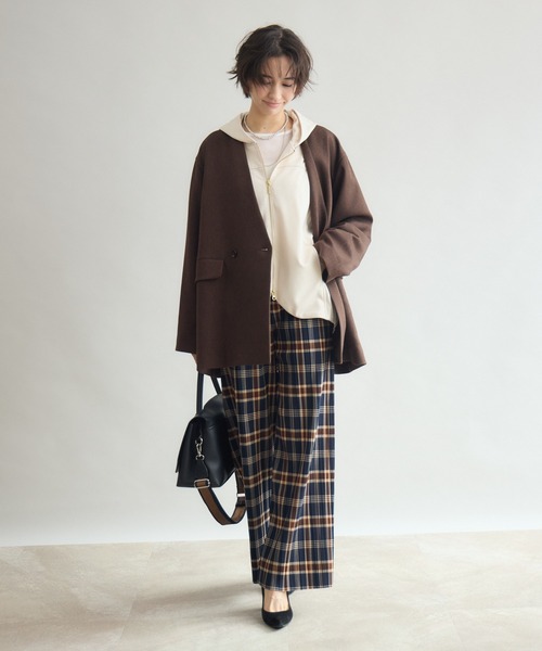 Pillini(ピリーニ)の「カットツイル裏起毛チェックプリーツパンツ(その他パンツ・レディース・ネイビー/ブラウン・MEDIUM)」の14枚目の写真