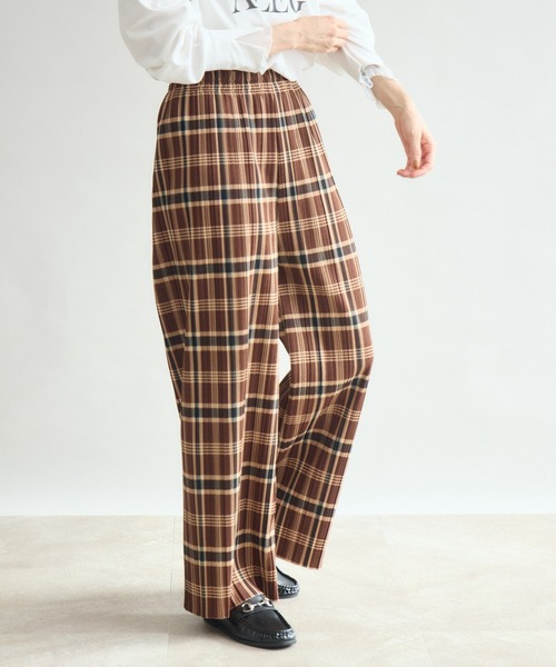 Pillini(ピリーニ)の「カットツイル裏起毛チェックプリーツパンツ(その他パンツ・レディース・ネイビー/ブラウン・MEDIUM)」の3枚目の写真