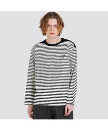 肩配色先染ストライプ長袖ラウンドTシャツ CXS25FKRT802 WHI