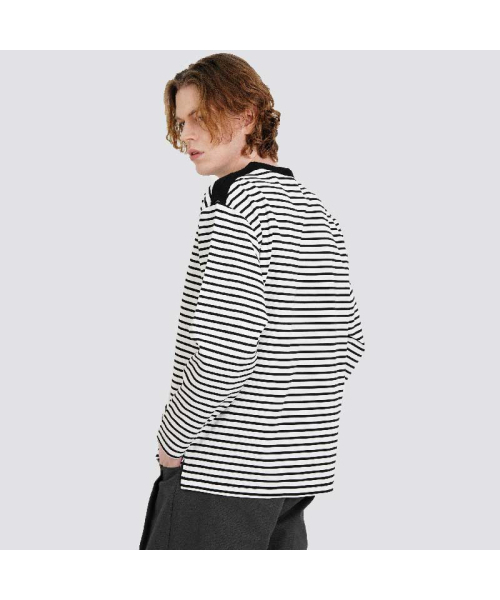 CUSTOMUS（カスタムアース）の「肩配色先染ストライプ長袖ラウンドTシャツ CXS25FKRT802 WHI（Tシャツ/カットソー・メンズ・ホワイト・MEDIUM/LARGE/X-LARGE）」の3枚目の写真