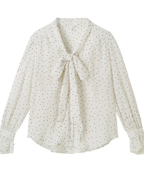 LUCPY(ラクピー)の「ドット柄ボウタイブラウス(シャツ/ブラウス・レディース・ホワイト・MEDIUM/LARGE/X-LARGE/SMALL)」の1枚目の写真