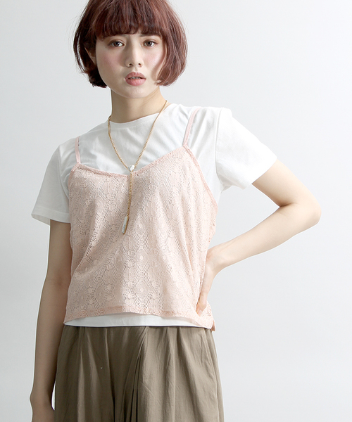 WEGO（ウィゴー）の「WEGO/キャミソールレイヤードTシャツ（キャミソール・レディース・オフホワイト/その他1/その他2/ブラック/ライトベージュ/ピンク・FREE）」の4枚目の写真