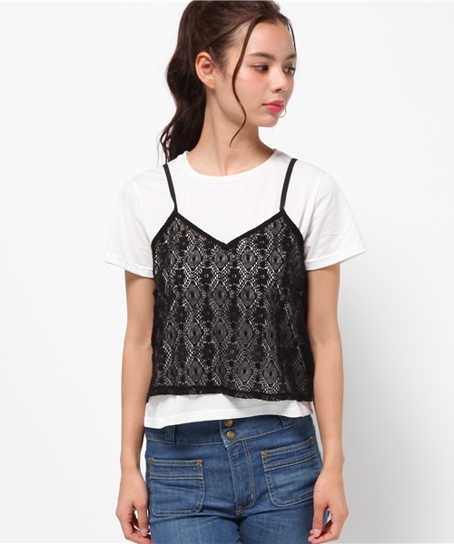 WEGO（ウィゴー）の「WEGO/キャミソールレイヤードTシャツ（キャミソール・レディース・オフホワイト/その他1/その他2/ブラック/ライトベージュ/ピンク・FREE）」の7枚目の写真