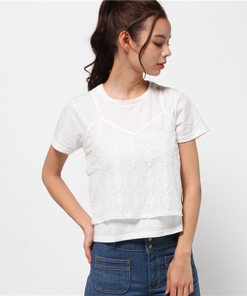 WEGO（ウィゴー）の「WEGO/キャミソールレイヤードTシャツ（キャミソール・レディース・オフホワイト/その他1/その他2/ブラック/ライトベージュ/ピンク・FREE）」の14枚目の写真