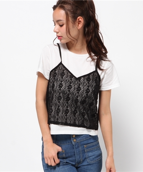 WEGO（ウィゴー）の「WEGO/キャミソールレイヤードTシャツ（キャミソール・レディース・オフホワイト/その他1/その他2/ブラック/ライトベージュ/ピンク・FREE）」の15枚目の写真