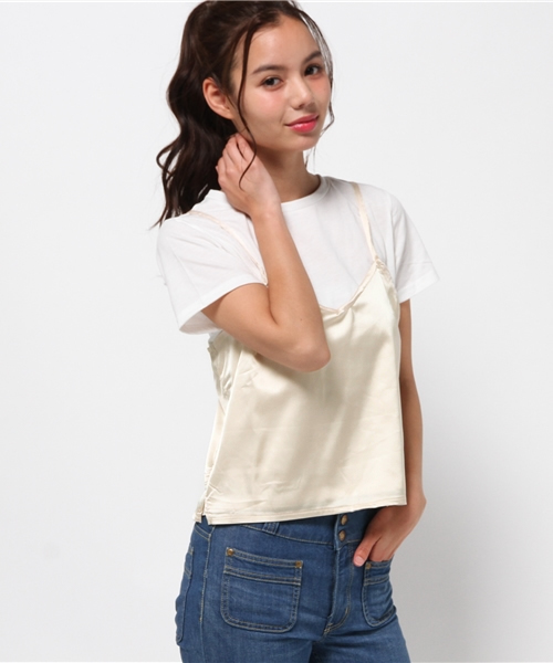 WEGO（ウィゴー）の「WEGO/キャミソールレイヤードTシャツ（キャミソール・レディース・オフホワイト/その他1/その他2/ブラック/ライトベージュ/ピンク・FREE）」の16枚目の写真