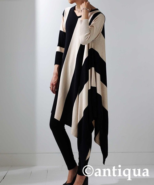 antiqua（アンティカ）の「変形ニットボーダーワンピース（ワンピース・レディース・ブラック系その他・M）」の2枚目の写真
