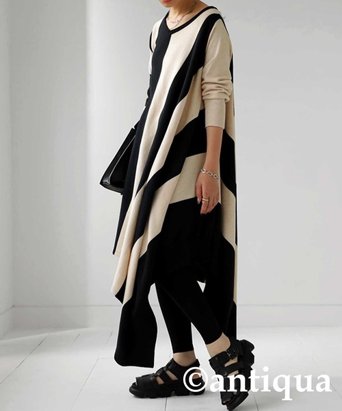 antiqua（アンティカ）の「変形ニットボーダーワンピース（ワンピース・レディース・ブラック系その他・M）」の5枚目の写真