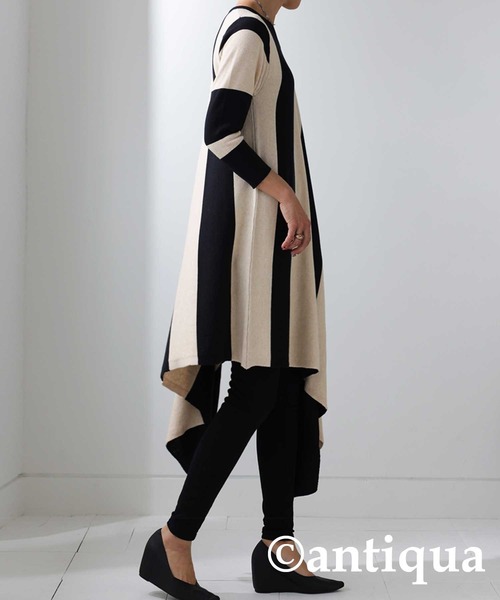 antiqua（アンティカ）の「変形ニットボーダーワンピース（ワンピース・レディース・ブラック系その他・M）」の6枚目の写真