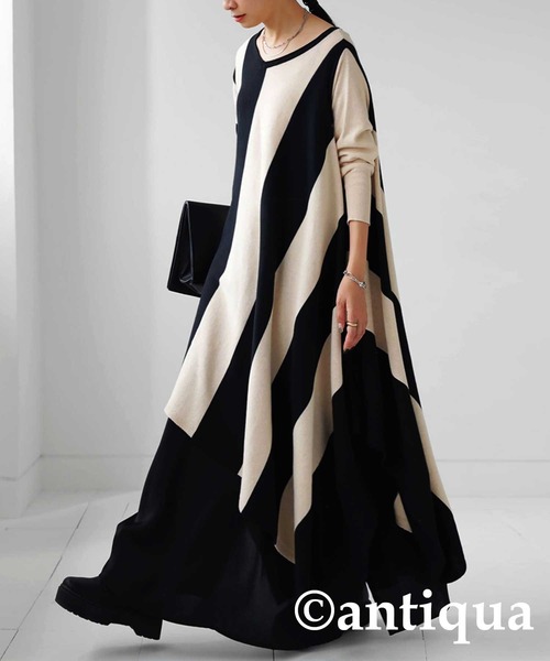 antiqua（アンティカ）の「変形ニットボーダーワンピース（ワンピース・レディース・ブラック系その他・M）」の9枚目の写真