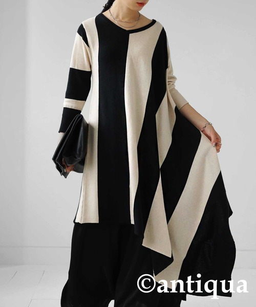 antiqua（アンティカ）の「変形ニットボーダーワンピース（ワンピース・レディース・ブラック系その他・M）」の7枚目の写真