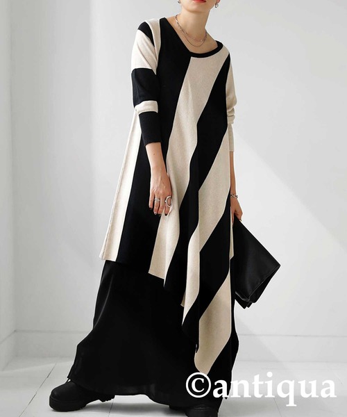 antiqua（アンティカ）の「変形ニットボーダーワンピース（ワンピース・レディース・ブラック系その他・M）」の8枚目の写真