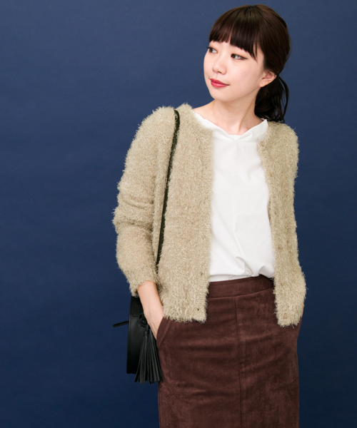 KBF+（ケービーエフプラス）の「KBF+ フェザーヤーン2wayニット（ニット/セーター・レディース・グレー系その他/ライトベージュ/パープル・ONE）」の2枚目の写真