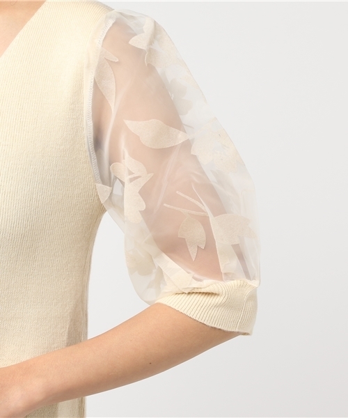 MERCURYDUO（マーキュリーデュオ）の「フロッキースリーブニットワンピース（ワンピース・レディース・ライトグレー/ボルドー/アイボリー・FREE）」の9枚目の写真