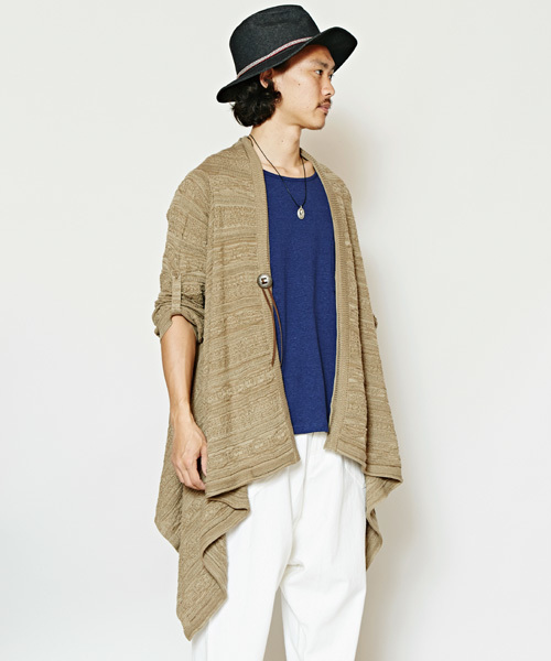 チャイハネ（チャイハネ）の「【チャイハネ】yul ジャガードコットンニットドレープカーディガン（ユニセックス）（カーディガン/ボレロ・メンズ・ベージュ/ホワイト/ブラック/ブルー/ダークブラック/オレンジ・FREE）」の4枚目の写真