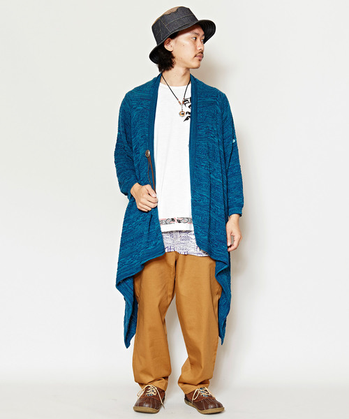 チャイハネ（チャイハネ）の「【チャイハネ】yul ジャガードコットンニットドレープカーディガン（ユニセックス）（カーディガン/ボレロ・メンズ・ベージュ/ホワイト/ブラック/ブルー/ダークブラック/オレンジ・FREE）」の5枚目の写真