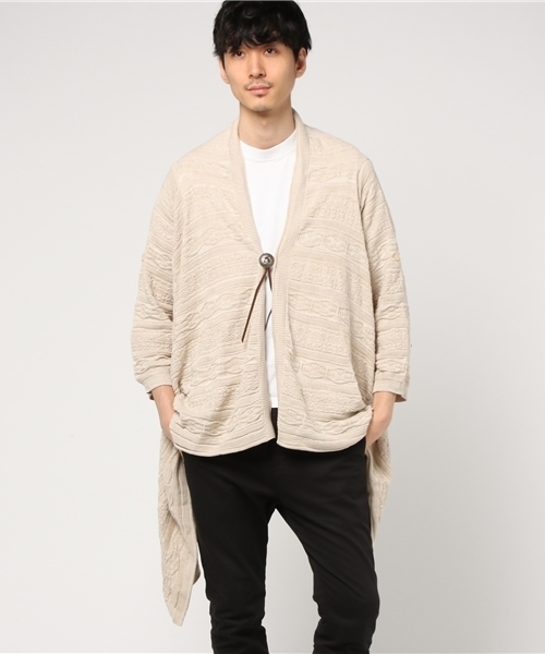 チャイハネ（チャイハネ）の「【チャイハネ】yul ジャガードコットンニットドレープカーディガン（ユニセックス）（カーディガン/ボレロ・メンズ・ベージュ/ホワイト/ブラック/ブルー/ダークブラック/オレンジ・FREE）」の2枚目の写真