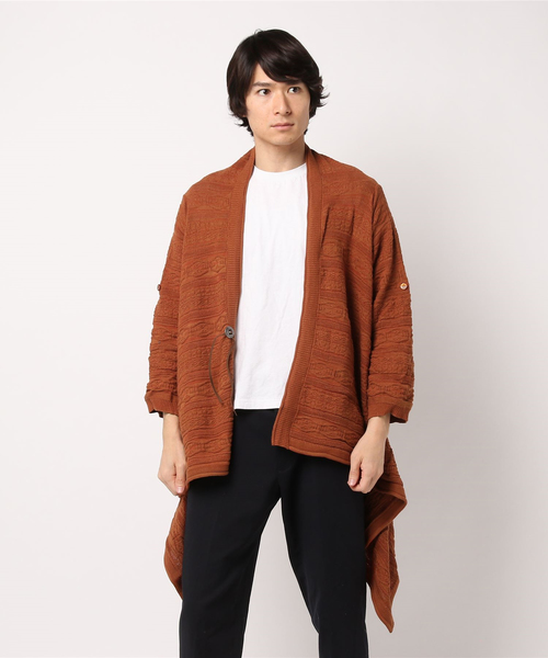 チャイハネ（チャイハネ）の「【チャイハネ】yul ジャガードコットンニットドレープカーディガン（ユニセックス）（カーディガン/ボレロ・メンズ・ベージュ/ホワイト/ブラック/ブルー/ダークブラック/オレンジ・FREE）」の6枚目の写真