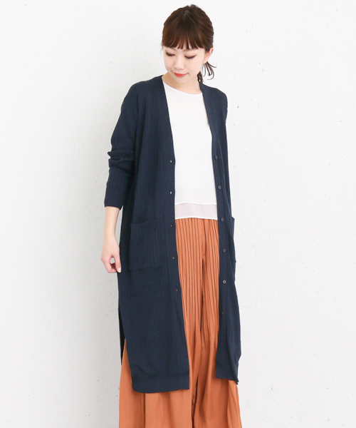 KBF+（ケービーエフプラス）の「KBF+ ロングリブカーディガン（カーディガン/ボレロ・レディース・グレー/ネイビー/ベージュ・ONE）」の3枚目の写真