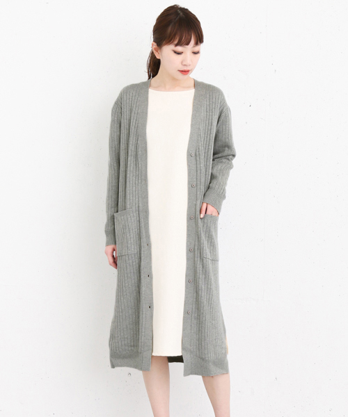 KBF+（ケービーエフプラス）の「KBF+ ロングリブカーディガン（カーディガン/ボレロ・レディース・グレー/ネイビー/ベージュ・ONE）」の2枚目の写真