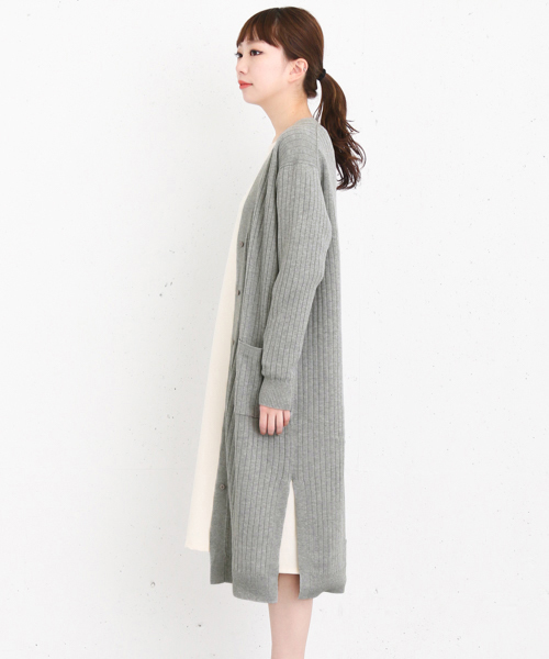 KBF+（ケービーエフプラス）の「KBF+ ロングリブカーディガン（カーディガン/ボレロ・レディース・グレー/ネイビー/ベージュ・ONE）」の5枚目の写真