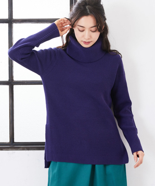 RIVE DROITE（リヴドロワ）の「片畦タートルチュニック（ニット/セーター・レディース・ライトベージュ/ネイビー/オレンジ・FREE）」の3枚目の写真