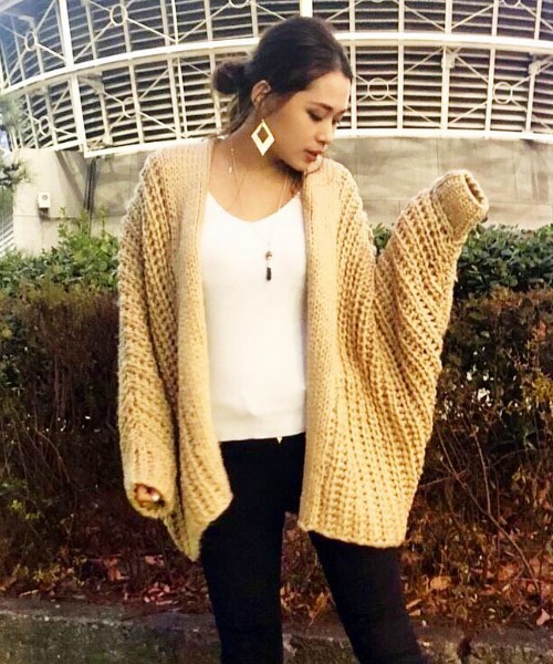 EGOIST（エゴイスト）の「ローゲージドルマンスリーブニットカーデ（カーディガン/ボレロ・レディース・ベージュ/グレー/ブルー・FREE）」の5枚目の写真