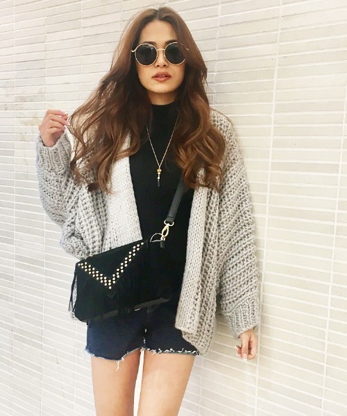 EGOIST（エゴイスト）の「ローゲージドルマンスリーブニットカーデ（カーディガン/ボレロ・レディース・ベージュ/グレー/ブルー・FREE）」の4枚目の写真