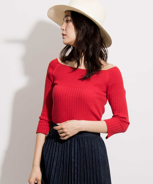 The Virgnia(ザ ヴァージニア)の「変形リブスクエアネックニット(ニット/セーター・レディース・ネイビー/レッド/オフホワイト・FREE)」の3枚目の写真