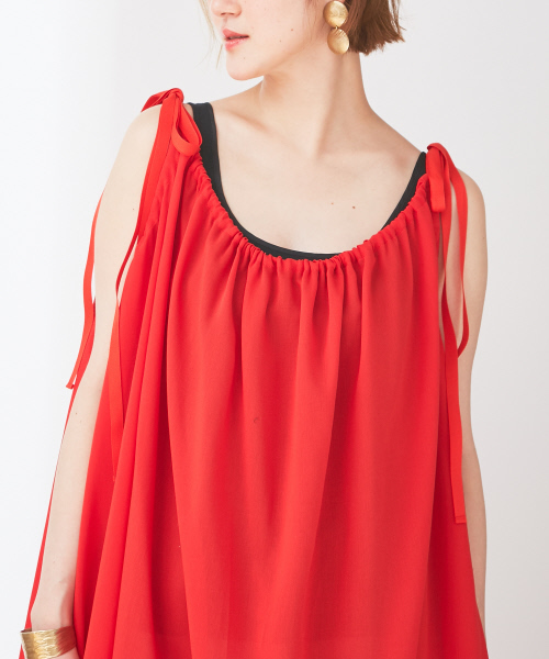 Abahouse Devinette(ドゥヴィネット)の「ギャザードロストマキシワンピース(ワンピース・レディース・ベージュ/レッド/マルチ・FREE)」の7枚目の写真