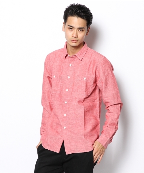 WEGO（ウィゴー）の「WEGO/メランジダンガリーシャツ（シャツ/ブラウス・メンズ・ホワイト系その他/ホワイト/ネイビー/レッド・LARGE/MEDIUM）」の4枚目の写真