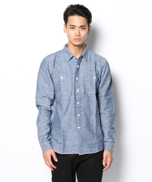 WEGO（ウィゴー）の「WEGO/メランジダンガリーシャツ（シャツ/ブラウス・メンズ・ホワイト系その他/ホワイト/ネイビー/レッド・LARGE/MEDIUM）」の5枚目の写真