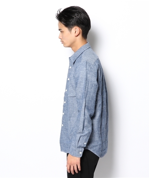 WEGO（ウィゴー）の「WEGO/メランジダンガリーシャツ（シャツ/ブラウス・メンズ・ホワイト系その他/ホワイト/ネイビー/レッド・LARGE/MEDIUM）」の6枚目の写真