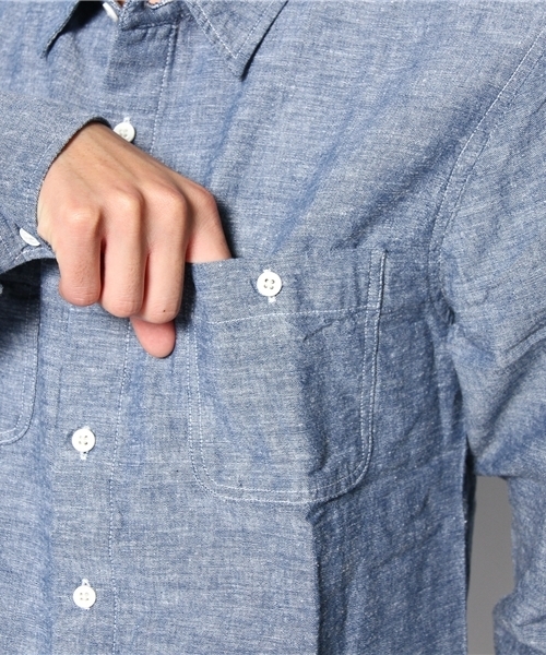 WEGO（ウィゴー）の「WEGO/メランジダンガリーシャツ（シャツ/ブラウス・メンズ・ホワイト系その他/ホワイト/ネイビー/レッド・LARGE/MEDIUM）」の10枚目の写真