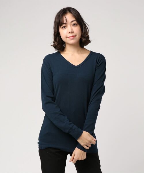 ARCHIVER（アーカイバ）の「【69】【it】【セレクト】Wフェイス VネックロンＴ（Tシャツ/カットソー・レディース・ホワイト/ブラック/ネイビー/グレー・MEDIUM/LARGE）」の4枚目の写真