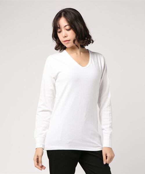 ARCHIVER（アーカイバ）の「【69】【it】【セレクト】Wフェイス VネックロンＴ（Tシャツ/カットソー・レディース・ホワイト/ブラック/ネイビー/グレー・MEDIUM/LARGE）」の2枚目の写真