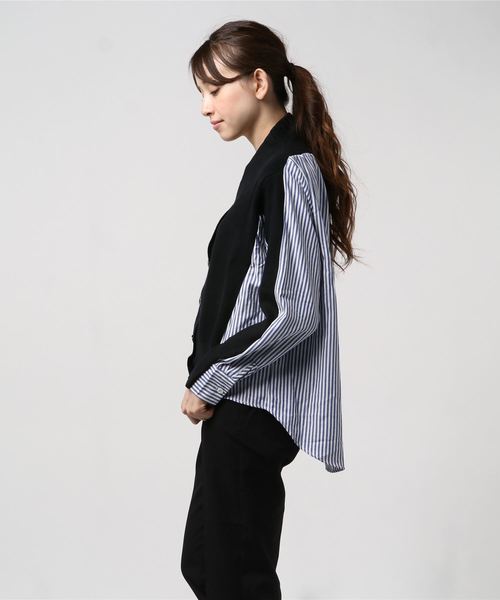 LUGG NAGG(ラグナグ)の「【Jewelobe/ ジュエローブ】 ニット切替デザインシャツ(シャツ/ブラウス・レディース・ブラック/ネイビー/グレー・FREE)」の7枚目の写真