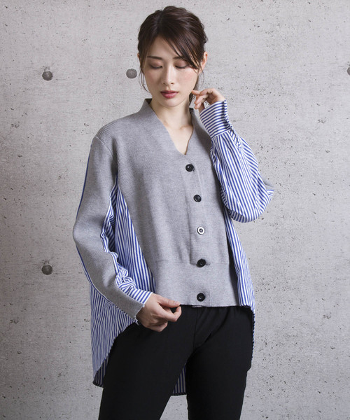 LUGG NAGG(ラグナグ)の「【Jewelobe/ ジュエローブ】 ニット切替デザインシャツ(シャツ/ブラウス・レディース・ブラック/ネイビー/グレー・FREE)」の3枚目の写真