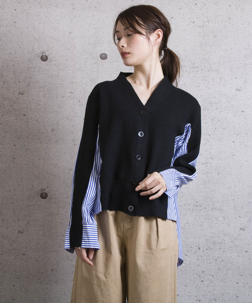 LUGG NAGG(ラグナグ)の「【Jewelobe/ ジュエローブ】 ニット切替デザインシャツ(シャツ/ブラウス・レディース・ブラック/ネイビー/グレー・FREE)」の2枚目の写真