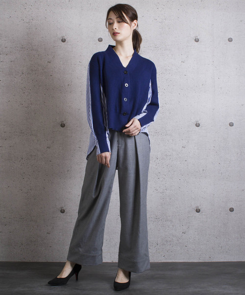 LUGG NAGG(ラグナグ)の「【Jewelobe/ ジュエローブ】 ニット切替デザインシャツ(シャツ/ブラウス・レディース・ブラック/ネイビー/グレー・FREE)」の5枚目の写真